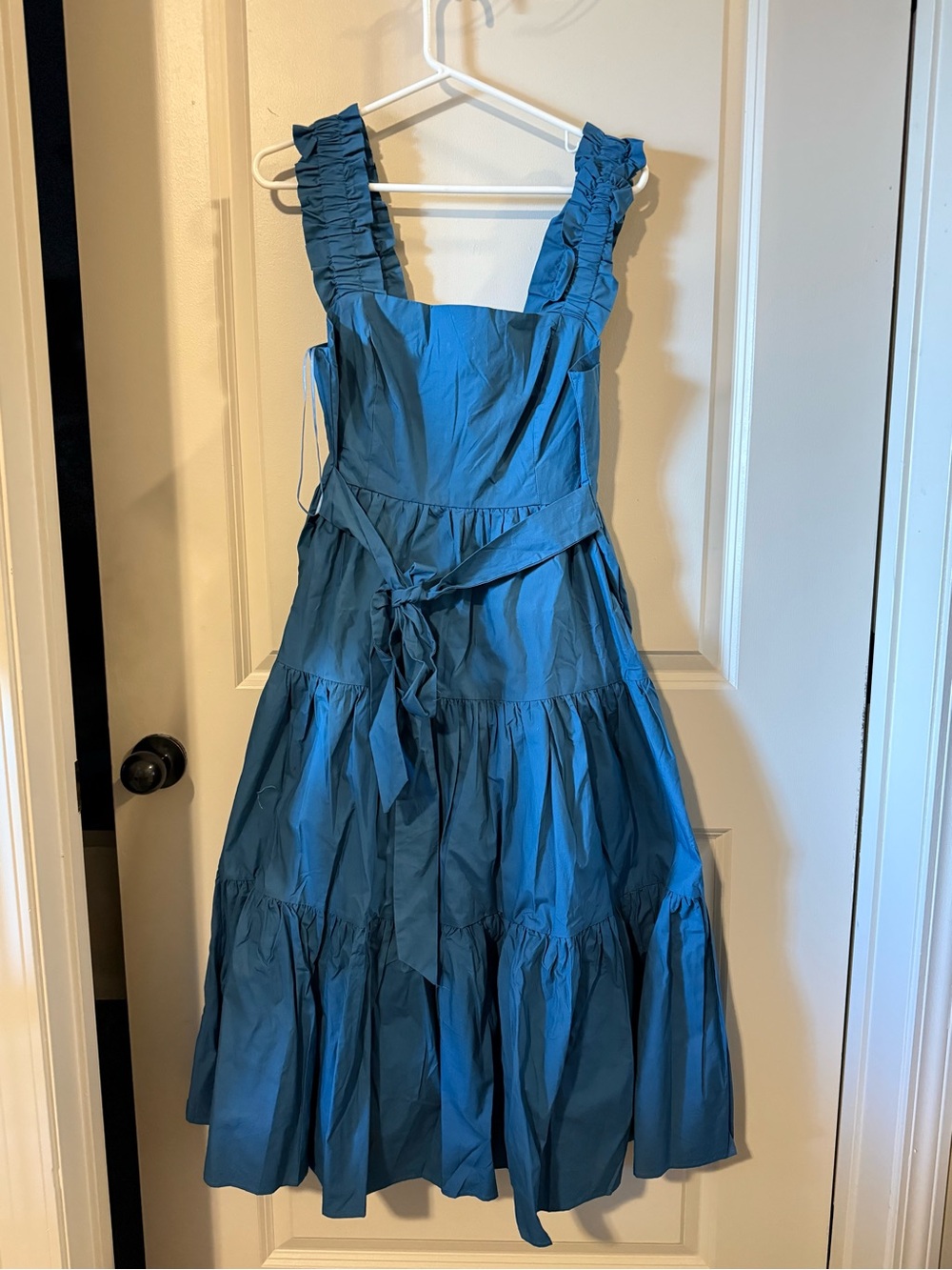 Blue Ruffled Strap Midi Dress